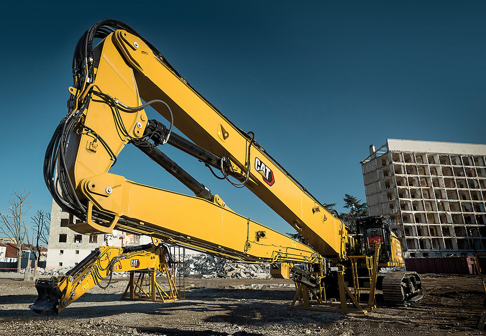 Caterpillar’s long reach boom can be used for bridge demolition or car park demolition works