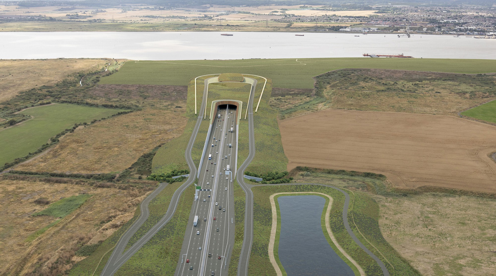 The proposed northern tunnel entrance approach, looking south (artist image courtesy Highways England)