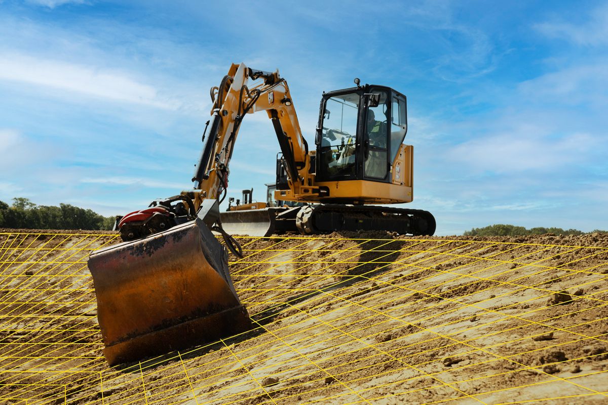 Caterpillar’s 6-10tonne machines can be fitted with Trimble machine control tools
