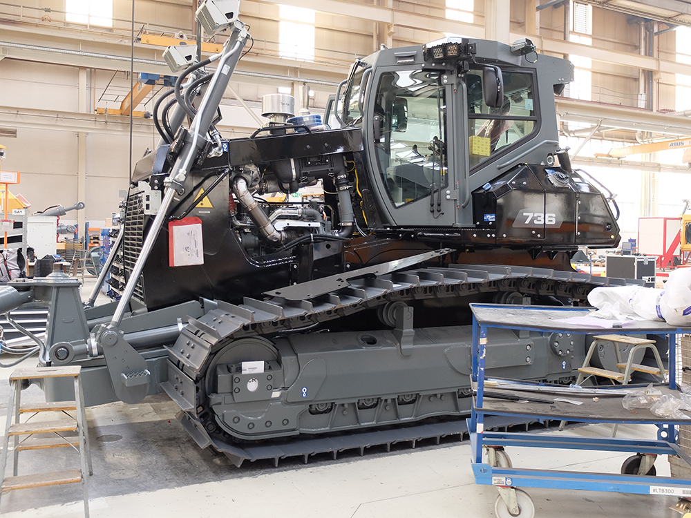 The majority of machines made in the LWT facility are yellow for Liebherr or Green for Claas, although customers can order special colours such as this black dozer