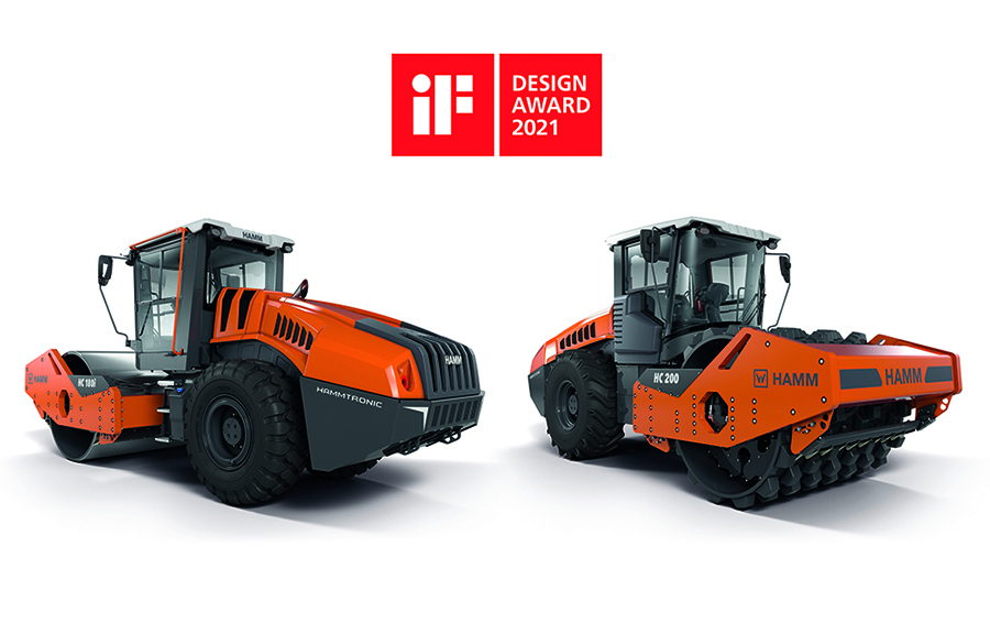 Safe, efficient and equipped for the digital construction site: The new Hamm compactors in the HC series, with operating weights between 18 and 25 t, were awarded the renowned iF Design Award in 2021.
