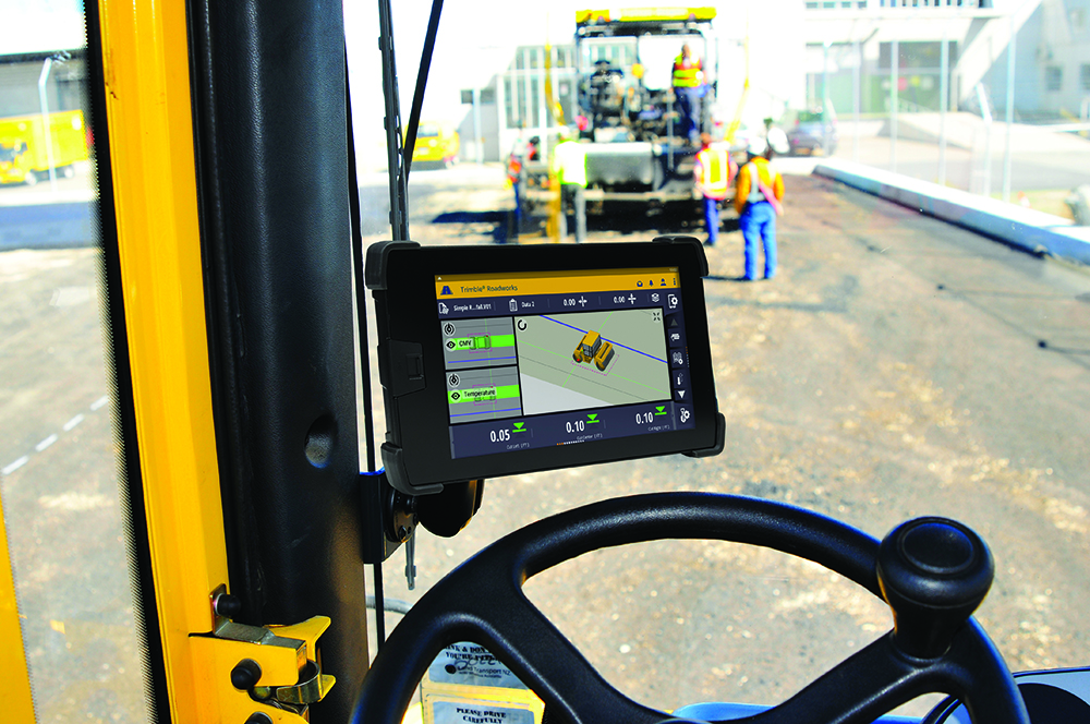 The colour-coded display on Trimble’s asphalt compactor package allows operators to view temperature gradient and work carried out