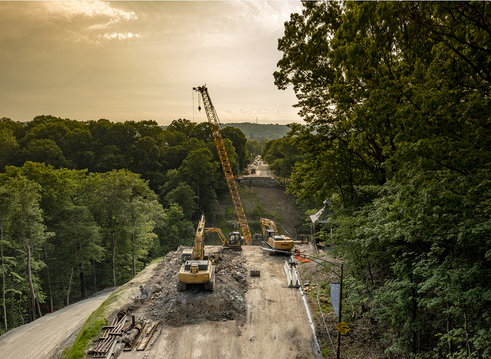 Preparation work was carried out initially for  the West Approach at  the Fern Hollow bridge (Image courtesy of HDR Inc)