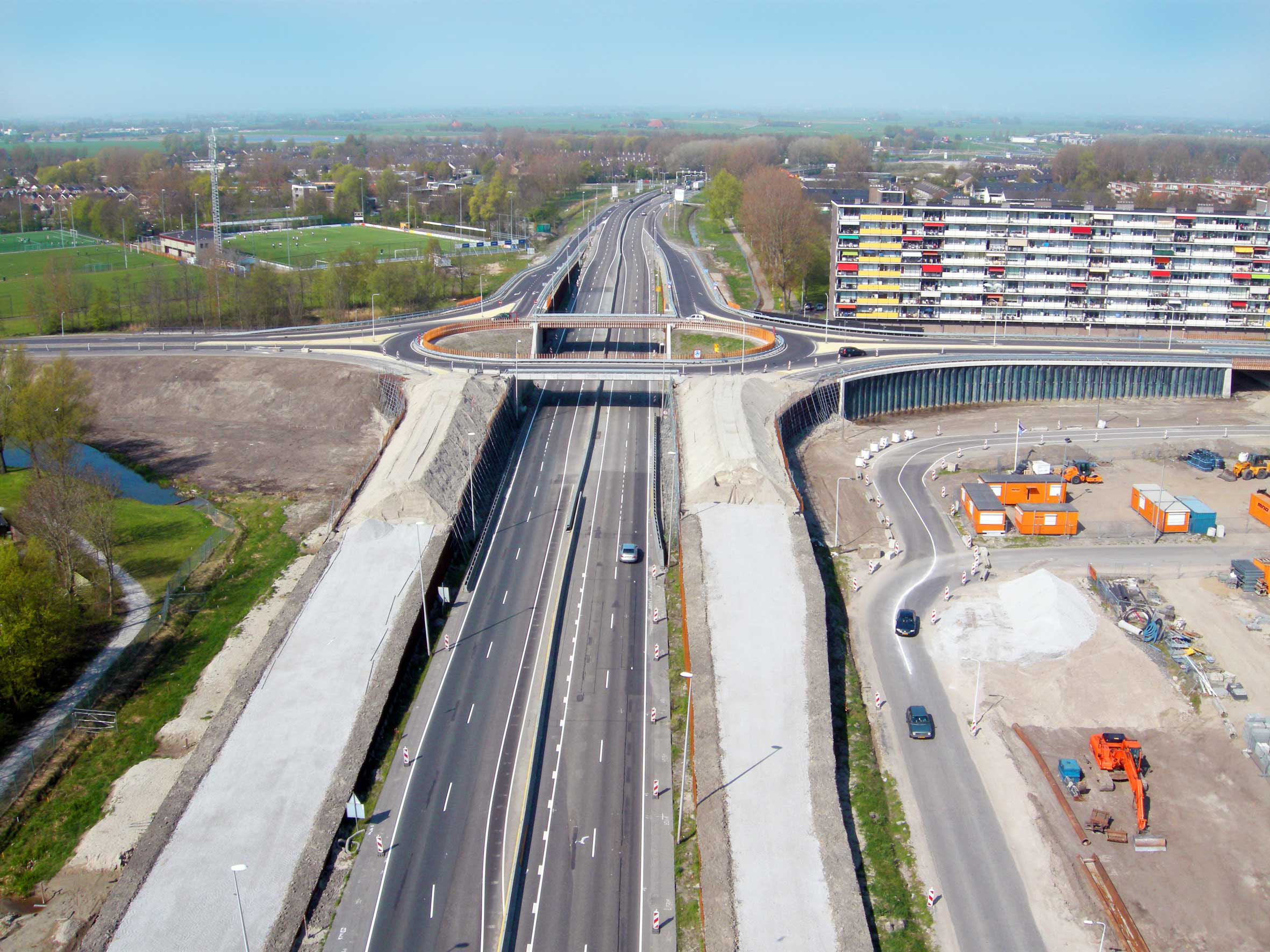 The A7 Motorway at Sneek, Friesland, Netherlands, and the new Lemmerweg interchange