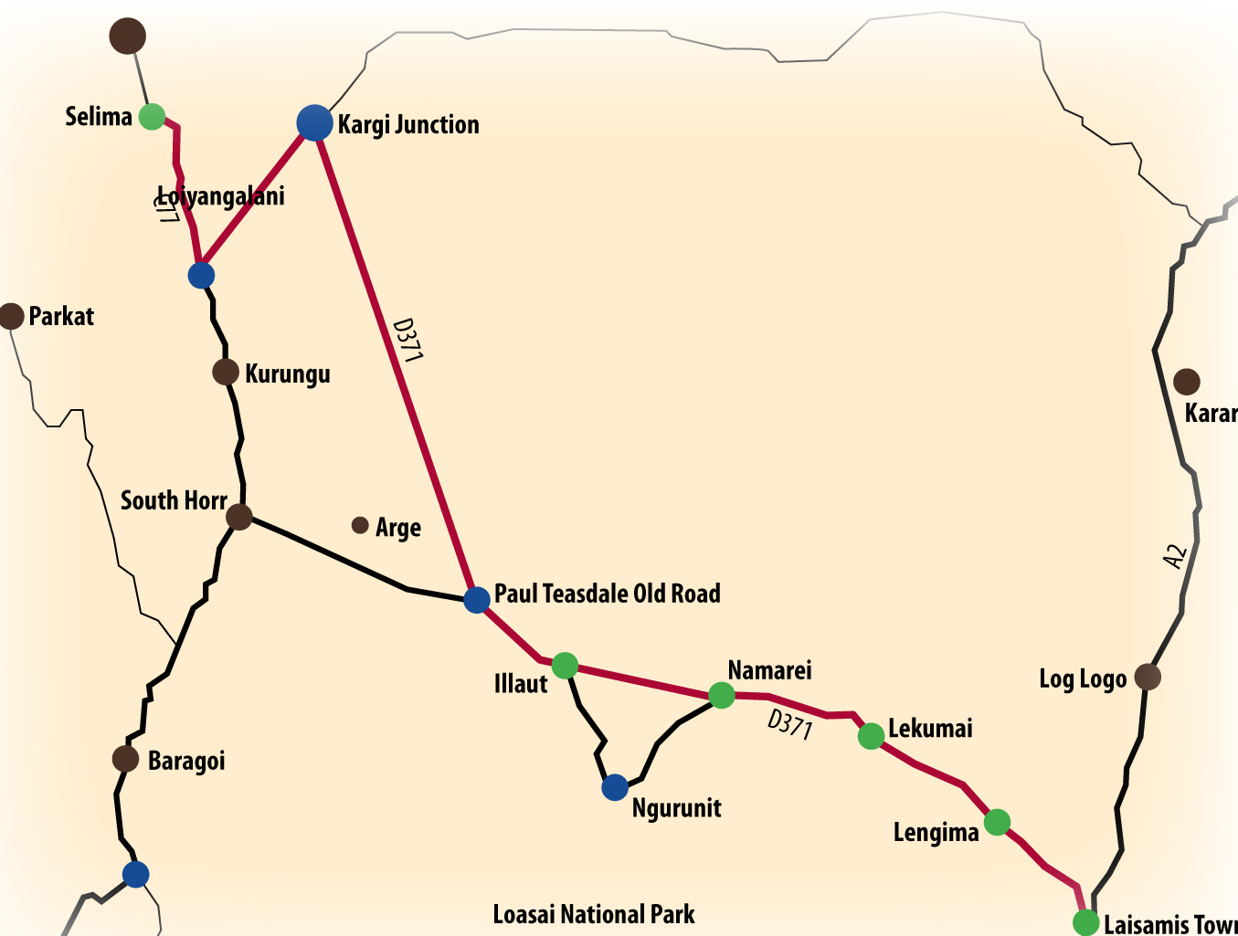 Kenya  route of an old road MAP