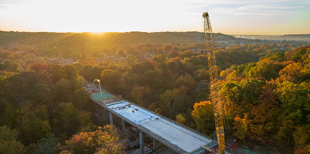 Concrete deck work continued  on the east side (Span 3) of the Fern Hollow bridge replacement project in October 2022 (5-6 images courtesy of Swank Construction Company)