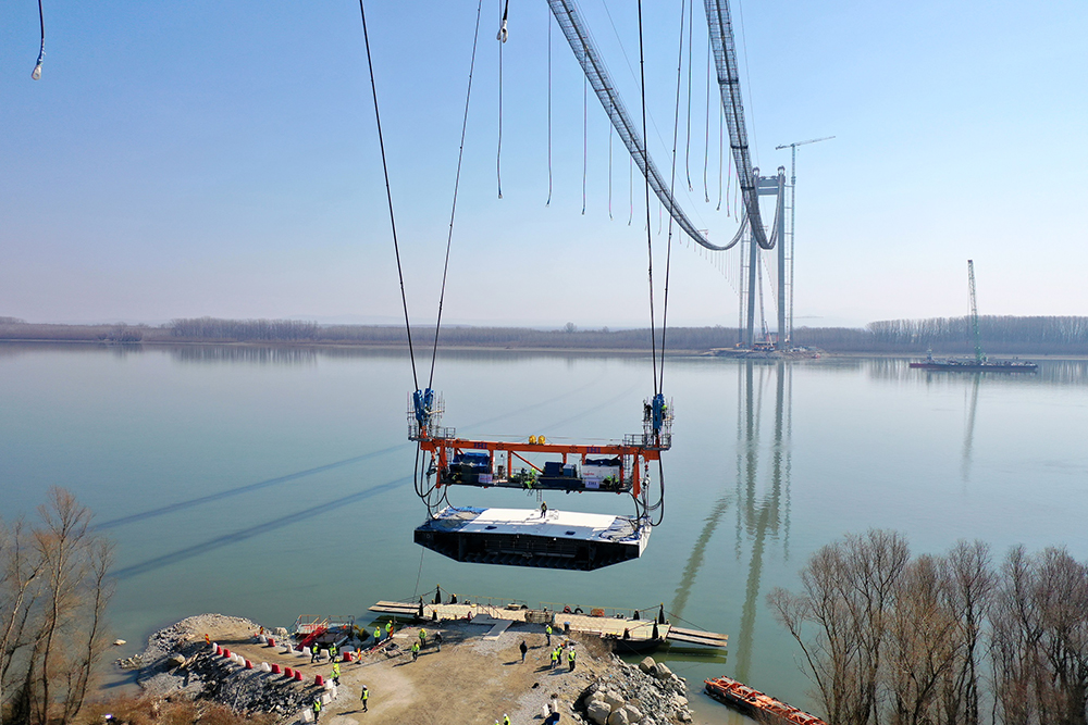 The deck segments have been hoisted into place