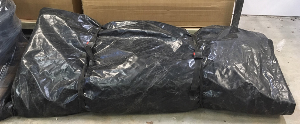 When inflated, the prototype toughened PVC airbag is 2.5m high, but when deflated it fits into a hold-all for easy transportation (image courtesy Kier Highways/Highways England)