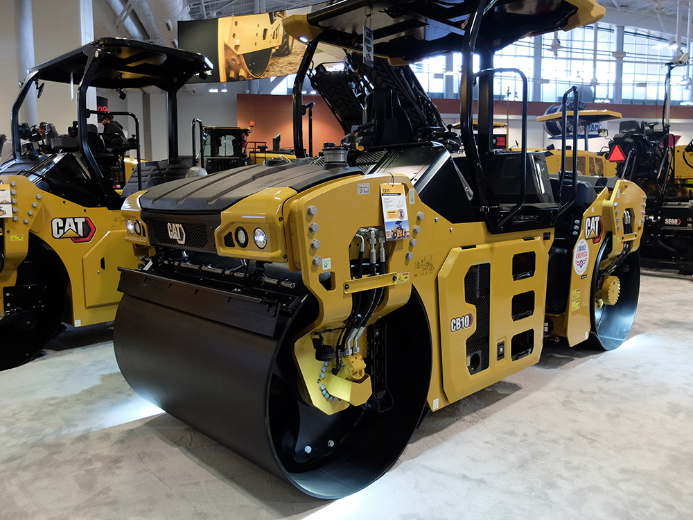 Caterpillar’s CB10 compactor is offered with oscillation on the rear drum