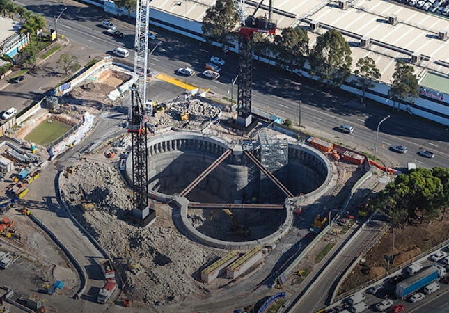 The shape for the shafts at Parramatta Road Ventilation Facility includes three intersecting circular shafts each around 30m in diameter (image courtesy WestConnex | Transurban / Arcadis)