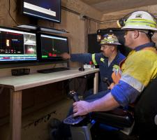 A single operator can monitor the operation of two of Caterpillar’s underground LHD