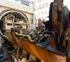 Trailing support gear was dismantled from the rear of the TBM train and carted back down the tunnel to south launch portral (photo WSDoT).jpg