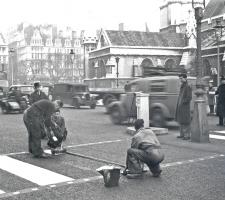 Men painting Zebra crossing in 1948