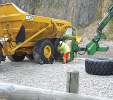 Changing tyres on an Articulated Dump Truck