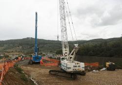 Soilmec piling machines are carrying out piling work for a road widening project in Italy