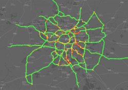 Real-time speeds: floating car data is used by PTV’s real-time software to generate highly accurate real-time information that seamlessly integrates with DiRIF's traffic platform, Sytadin (image courtesy PTV Group)