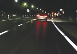 road at night with clear road markings