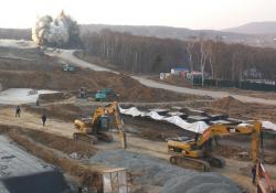 Crocus ZAO's Caterpillar machines are helping to lay the groundwork for the APEC summit facilities at Russky Island, Vladivostock, site of a myriad of construction projects.