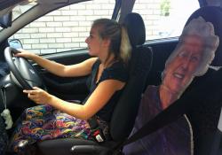 Student Mollie Courtenay driving a car