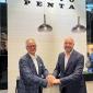 Hannes Norrgren (right), the new president of Volvo Penta’s industrial business unit, with his predecessor Giorgio Paris  